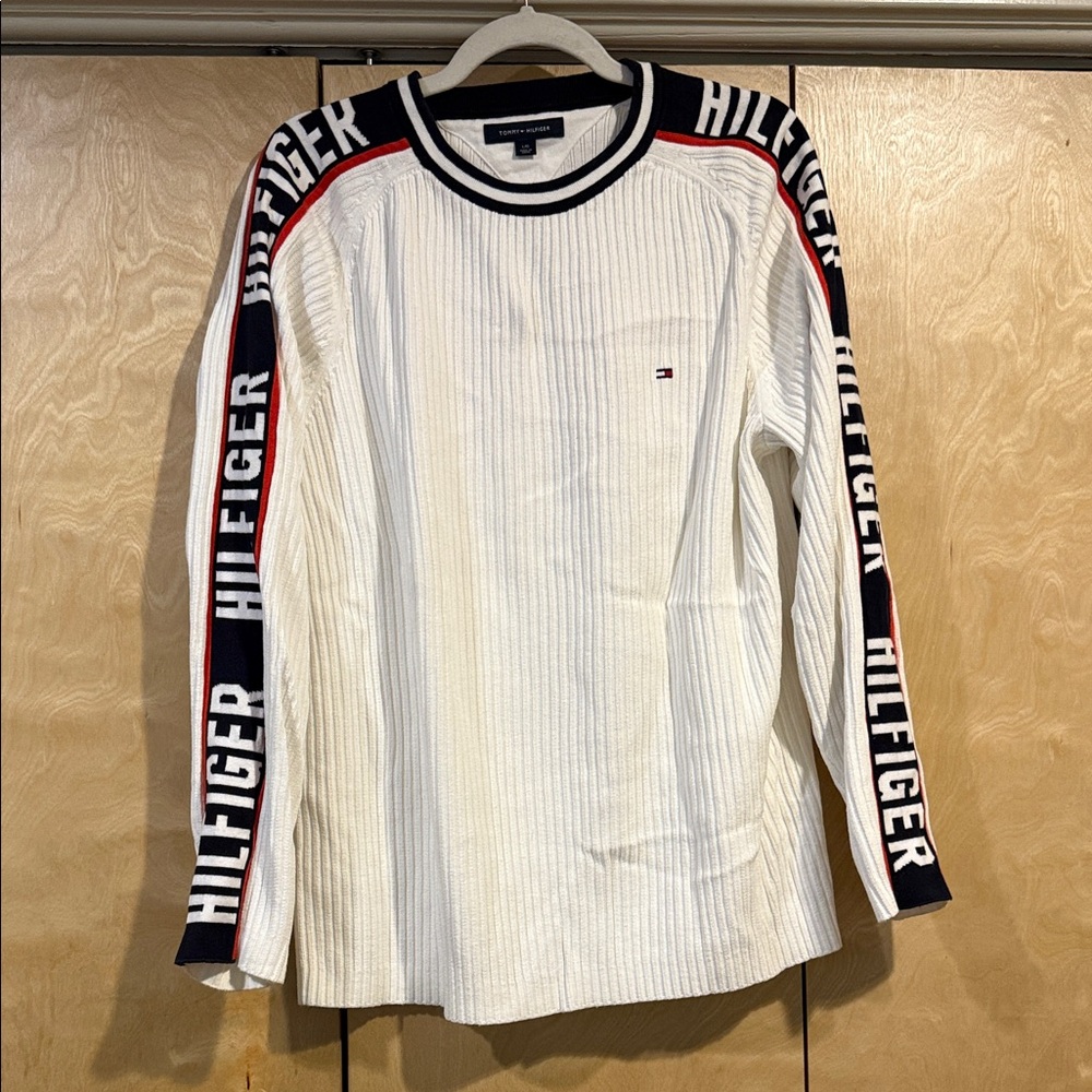 Tommy Hilfiger White and Navy Long Sleeve Tee